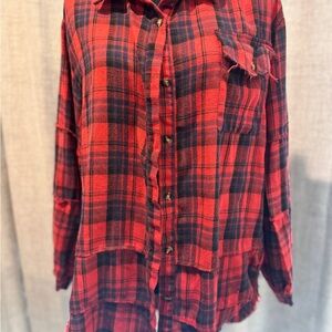Red and Black Plaid Button-Up Shirt